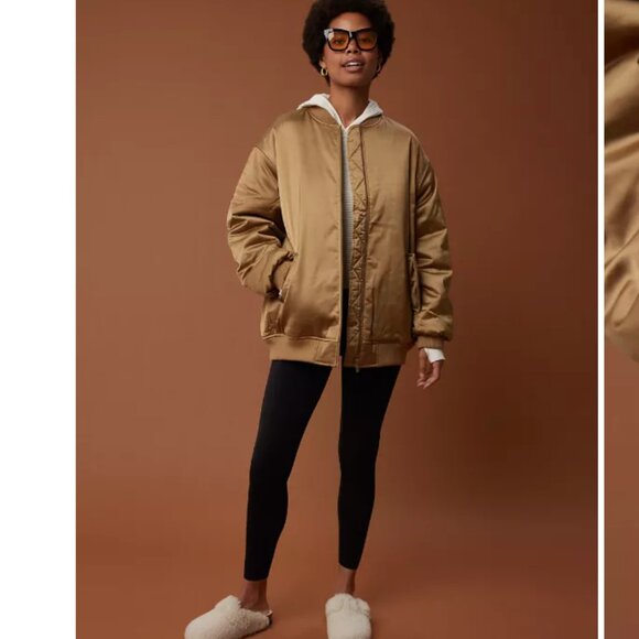 OFFLINE By Aerie Black Satin Bomber Jacket Coat size L / XL - Picture 10 of 16